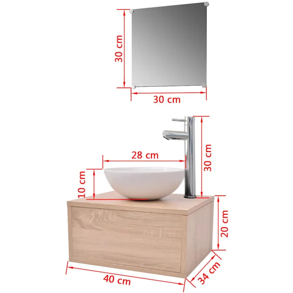 vidaXL Badkamermeubelset 4-delig met kraan en wasbak beige, foto 3
