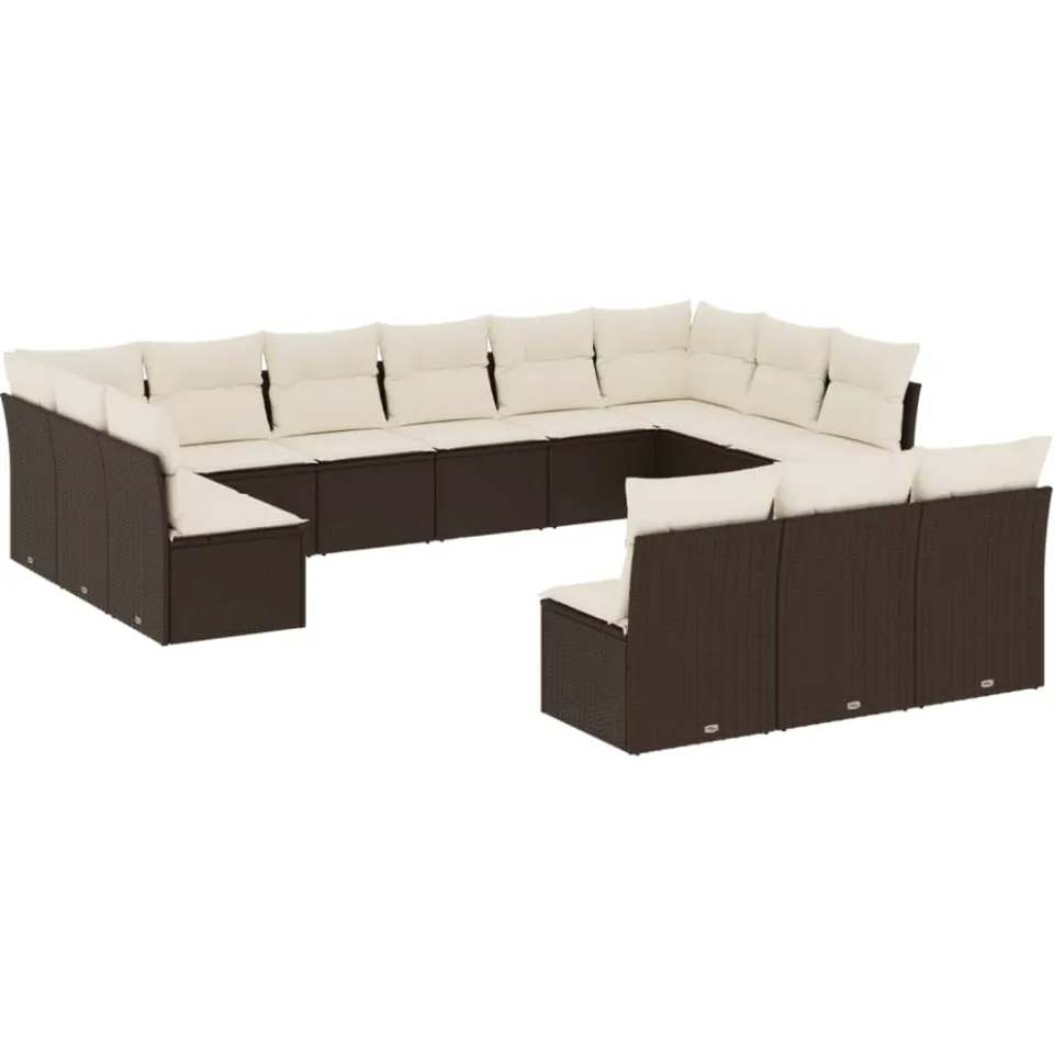 vidaXL 13-delige Loungeset met kussens poly rattan bruin, foto 3