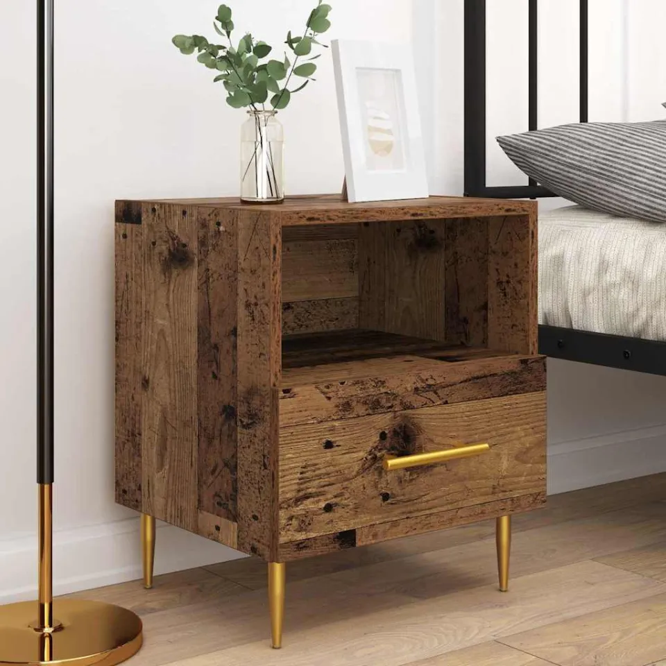 vidaXL Nachtkastje 2 st Oudhout 40 x 35 x 47,5 cm Bewerkt hout bruin, foto 4