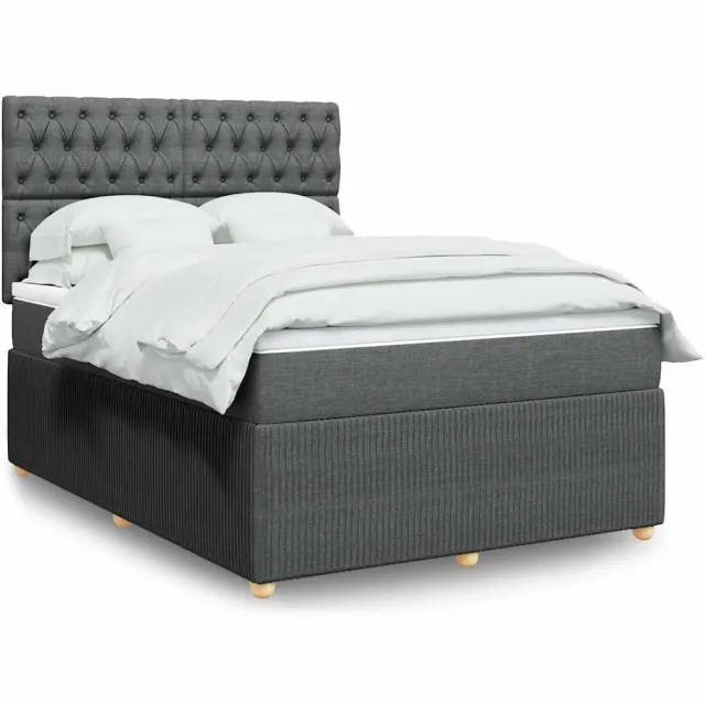 vidaXL Boxspring met matras stof donkergrijs 140x190 cm grijs
