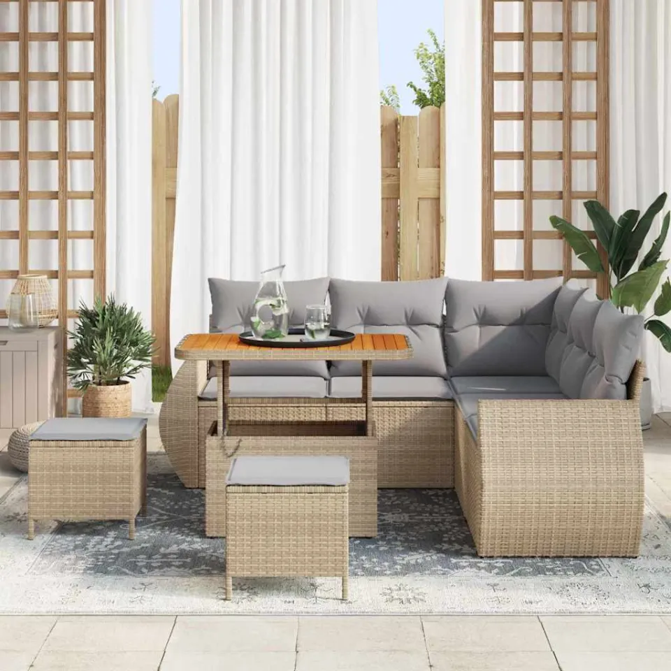 vidaXL Tuinbankenset 8 st Beige poly rattan, foto 3