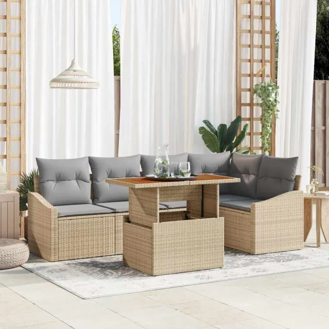 vidaXL Tuin Sofa Set 6 st Beige Poly riet