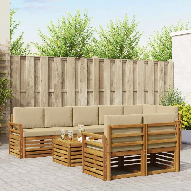 vidaXL Buiten bankenset 9 st 8-zits Natuurlijk en Beige