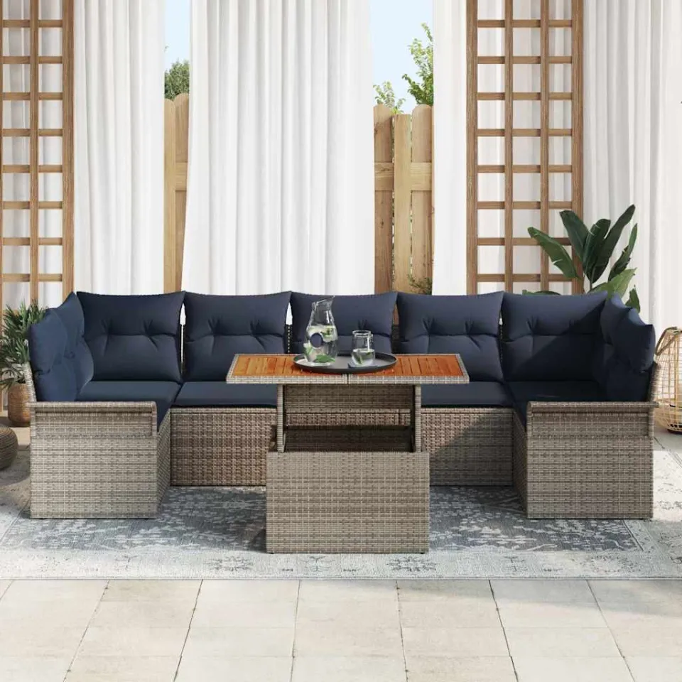 vidaXL Tuin Sofa Set 8 st Grijs Poly riet, foto 3