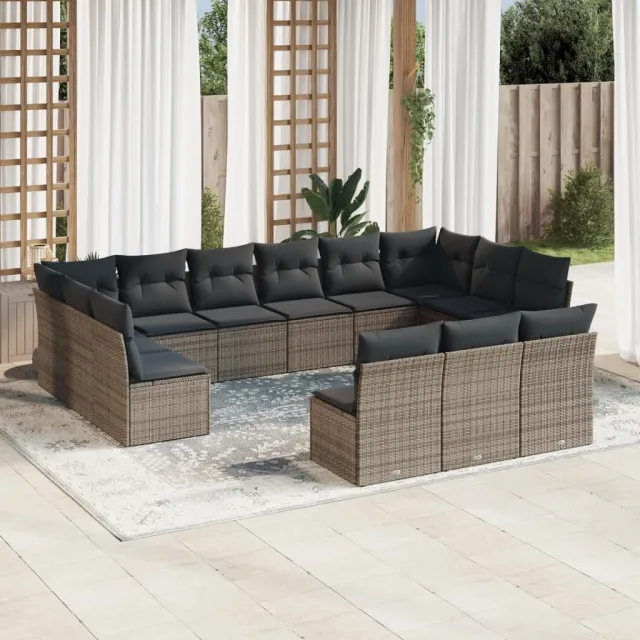 vidaXL 13-delige Loungeset met kussens poly rattan grijs, foto 2