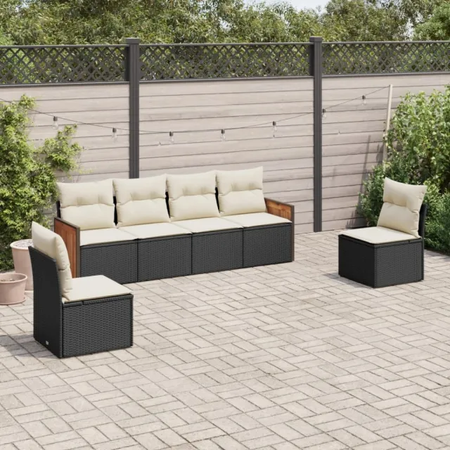 vidaXL 6-delige Loungeset met kussens poly rattan zwart, foto 2