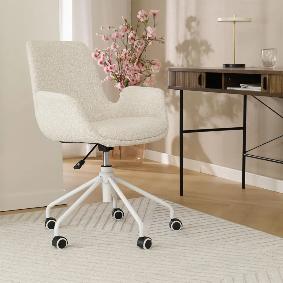 Nolon Nout-Eef bureaustoel bouclé beige - wit onderstel, foto 2