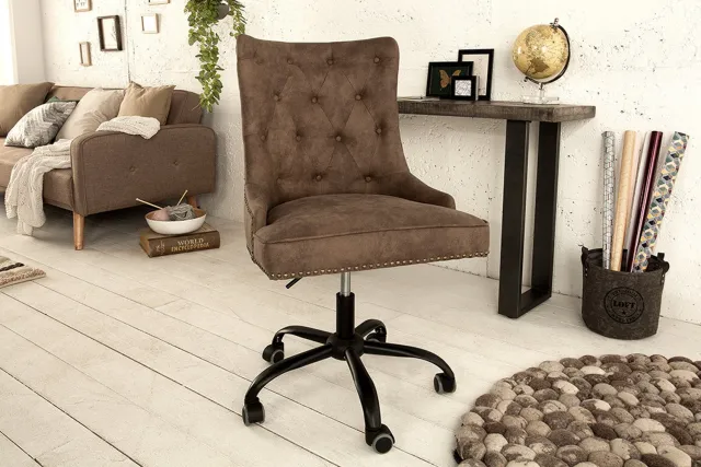Invicta Interior In hoogte verstelbare bureaustoel VICTORIAN vintage taupe met armleuning - 38793 Zie omschrijving