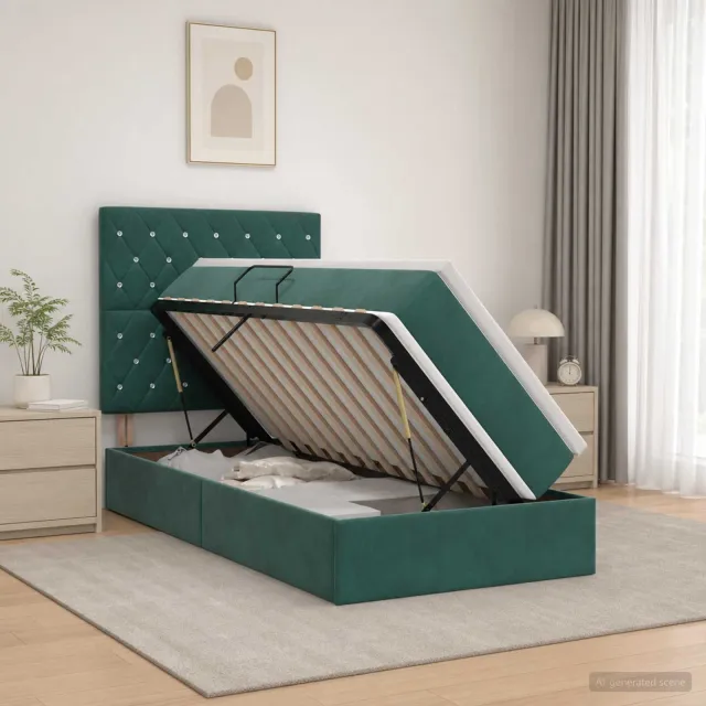 vidaXL LED Opslagbed met Matras Donkergroen 100 x 200 cm Fluweel groen