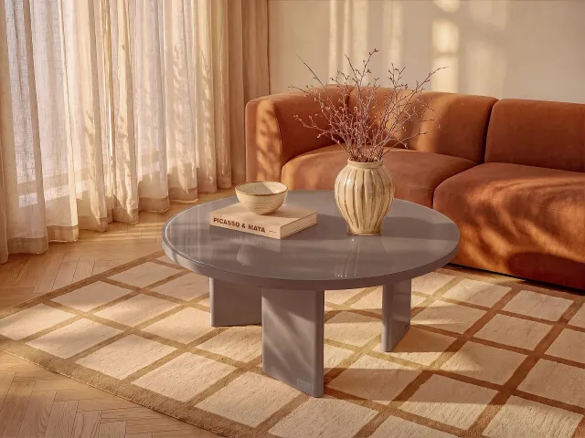 Vente-unique Salontafel van MDF en gehard glas - Gelakt taupe - DORLENA