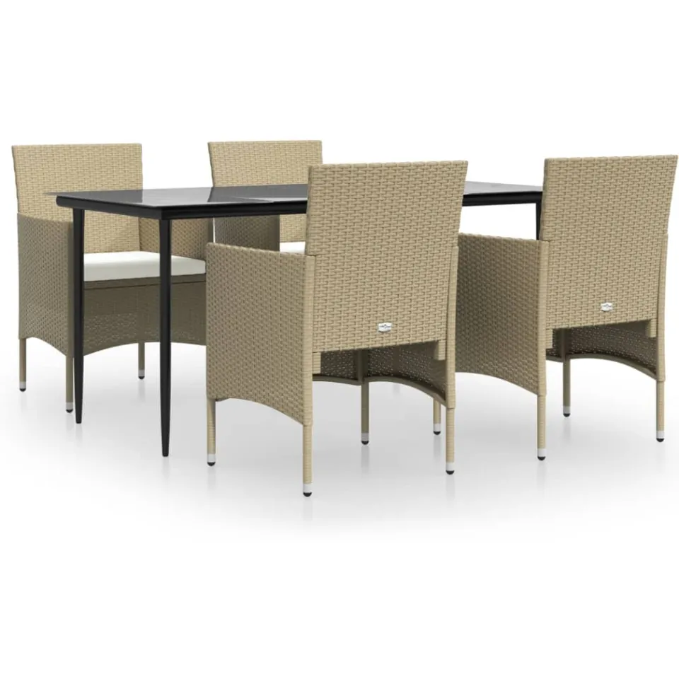 vidaXL 5-delige Tuinset met kussens beige en zwart, foto 3