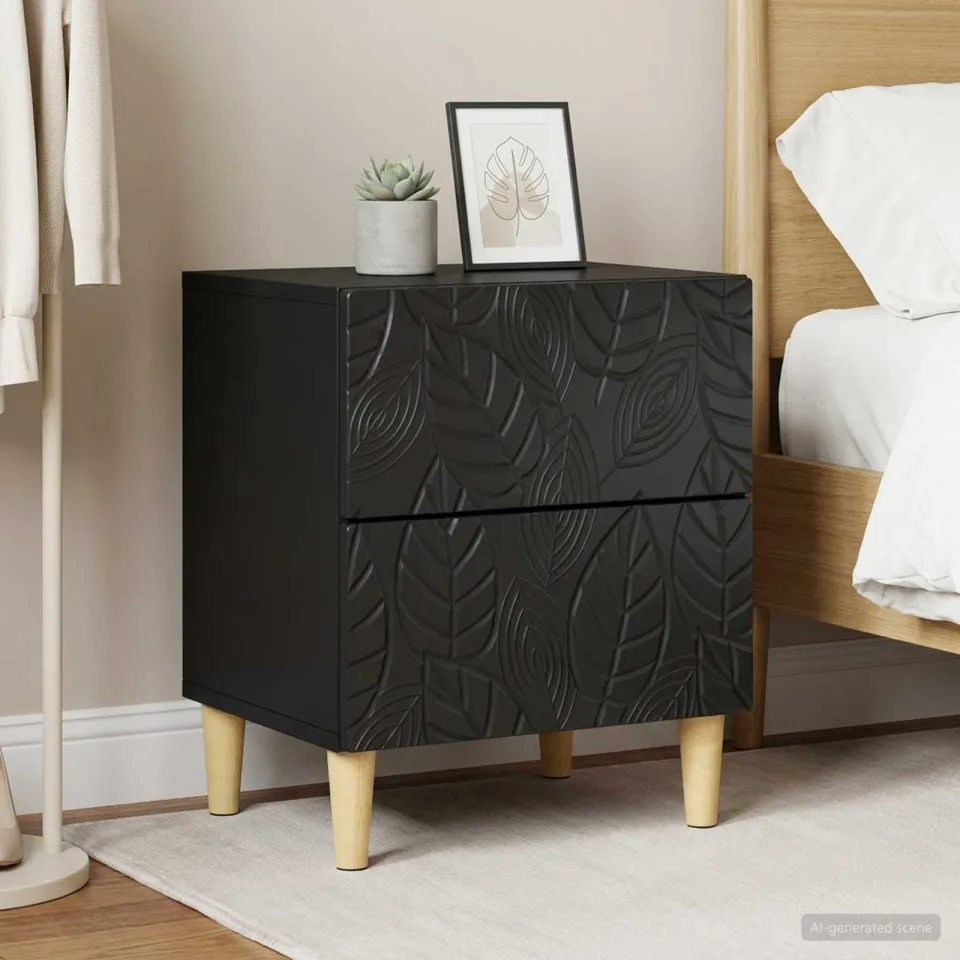vidaXL Nachtkastje 2 st Zwart 43 x 34,5 x 48 cm Bewerkt hout, foto 2
