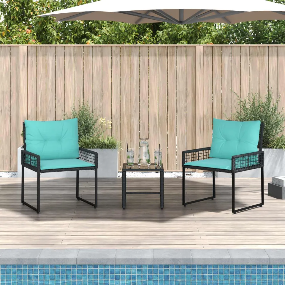 vidaXL Buitenmeubelset 3 st Zwart en Turquoise, foto 2