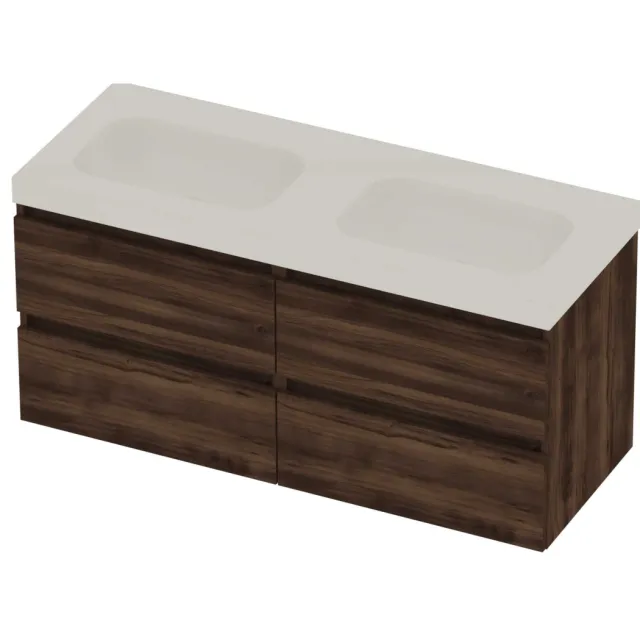 Basic-Line Moby 46 Badmeubelset Polystone 120x46x58 cm M46gweba2x600 Barista Oak Glans Wit