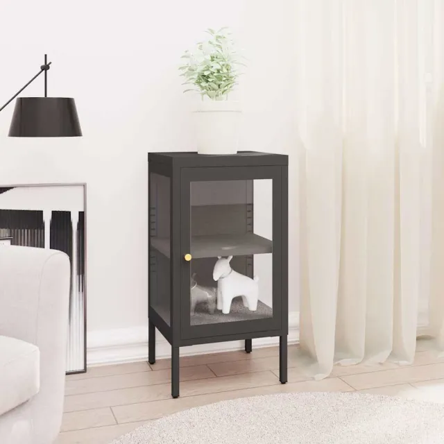 vidaXL Dressoir 38x35x70 cm staal en glas antracietkleurig Anthraciet