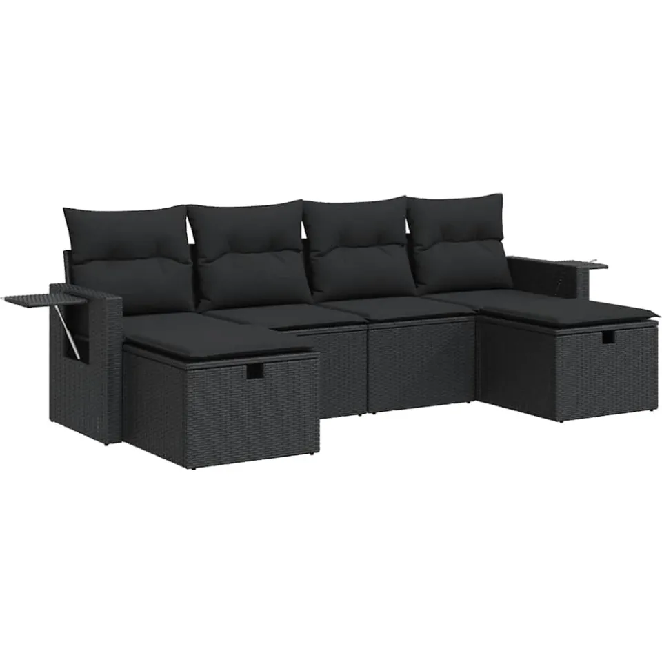 vidaXL 6-delige Loungeset met kussens poly rattan zwart, foto 3