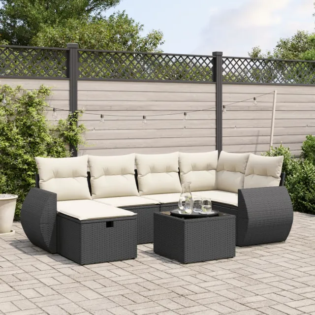 vidaXL 7-delige Loungeset met kussens poly rattan zwart, foto 2