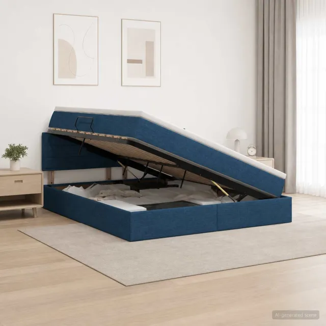 vidaXL LED Opslagbed met Matras Blauw 180 x 200 cm Stof