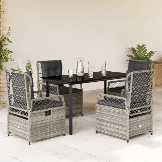 vidaXL 5-delige Tuinset met kussens poly rattan grijs, foto 2