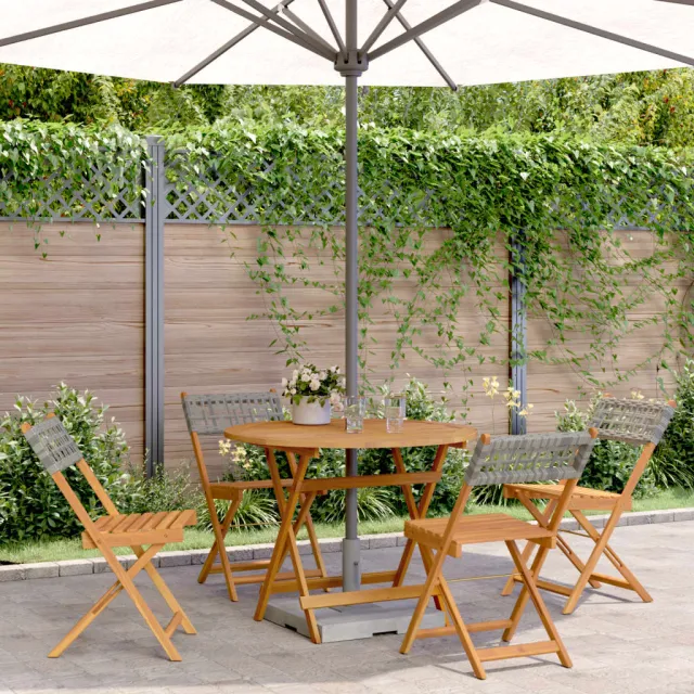 vidaXL 5-delige Tuinset poly rattan en massief hout grijs