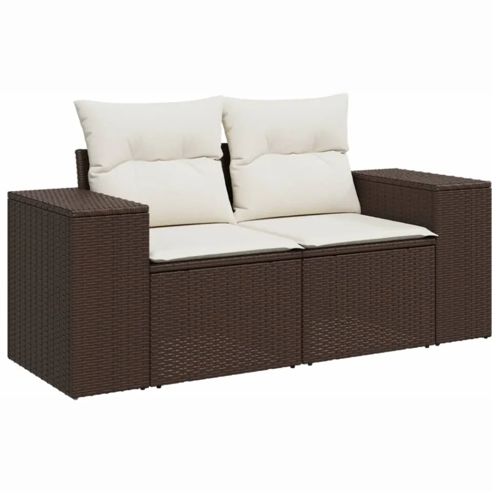 vidaXL 9-delige Loungeset met kussens poly rattan bruin