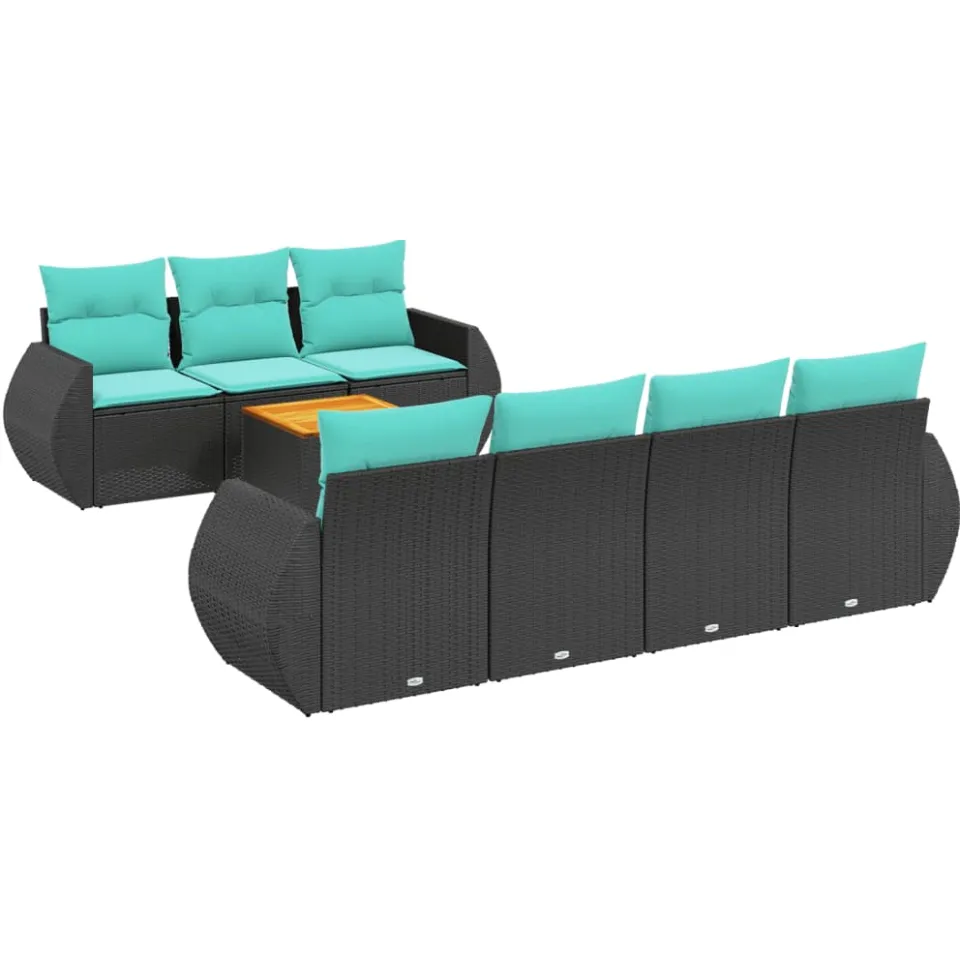 vidaXL 8-delige tuinbankset met kussens, zwart polyrotan, foto 3