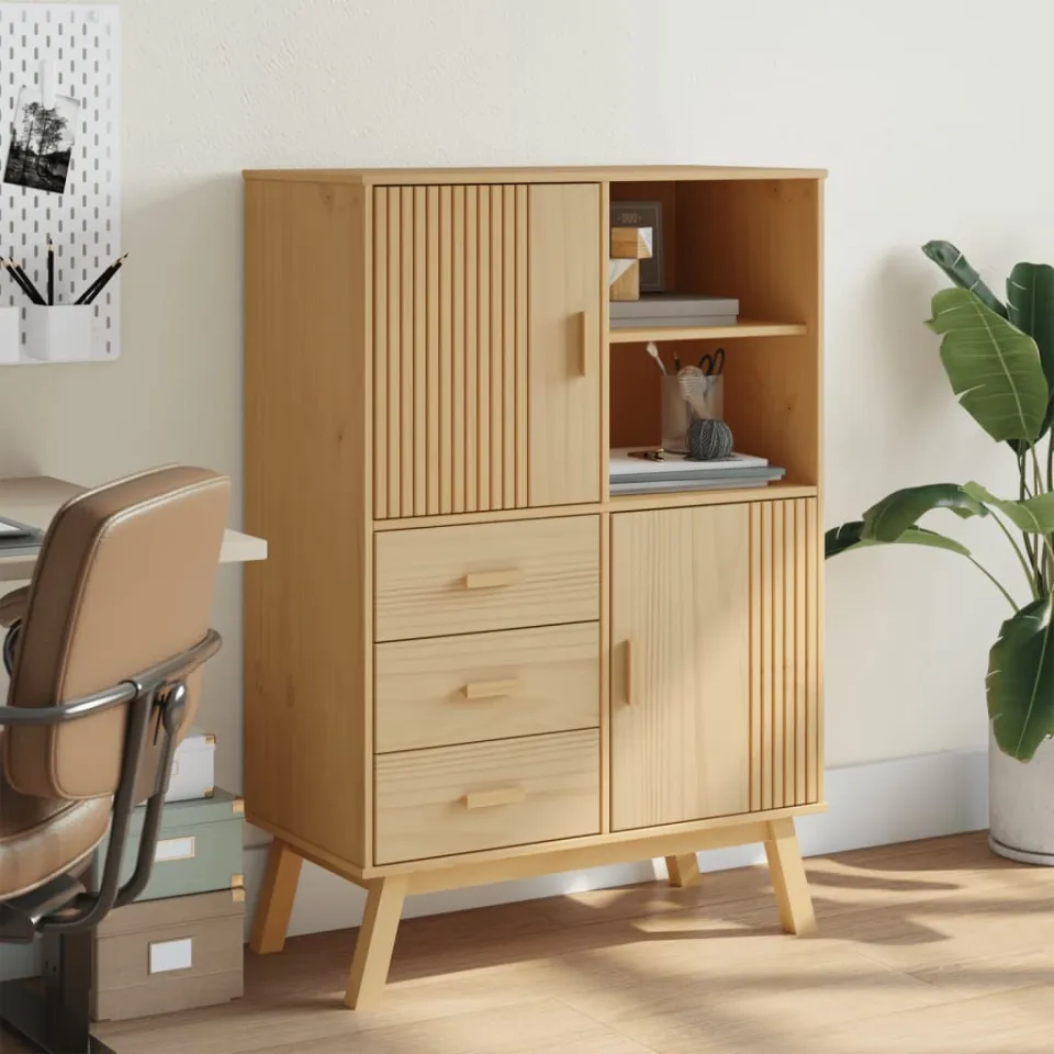 vidaXL Hoge kast OLDEN 85x43x125 cm massief grenenhout bruin, foto 3