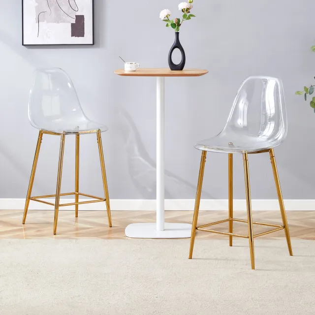 Clruro Barkrukken - 2 Stuks - Zwevend Design met Voetsteun - Kunststof en Metaal - Transparant Goud