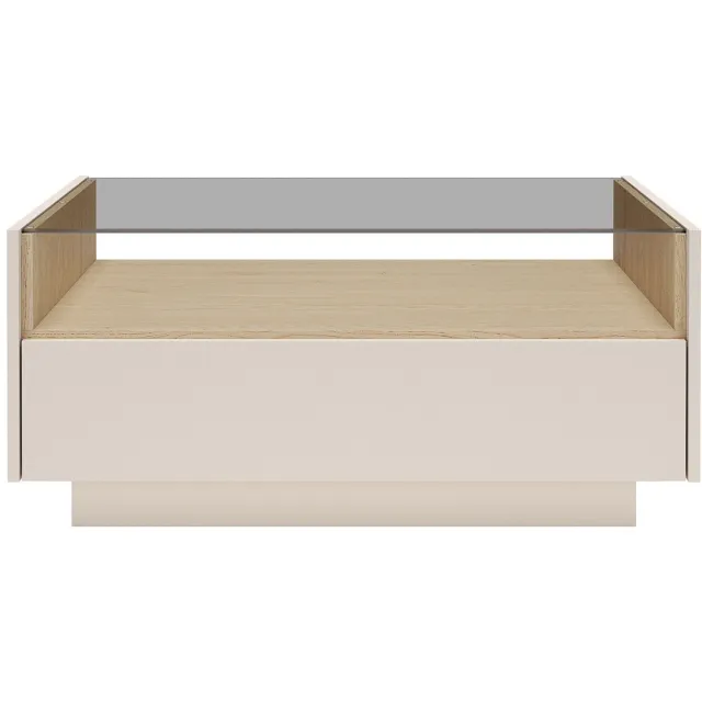 Vente-unique Salontafel met 2 lades en 1 nis - Beige en licht naturel - ALIVENTO Beige, Natuurlijk licht