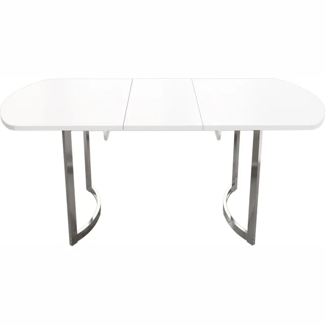SONNENH Ovale uitschuifbare eettafel - MDF en metalen poten - 140 tot 180 cm - Wit Wit / Zilverkleurig