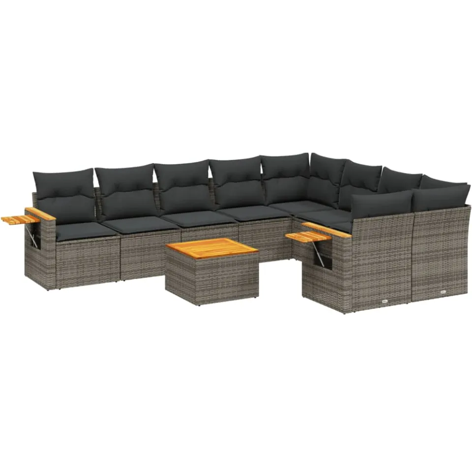 vidaXL 10-delige Loungeset met kussens poly rattan grijs, foto 3