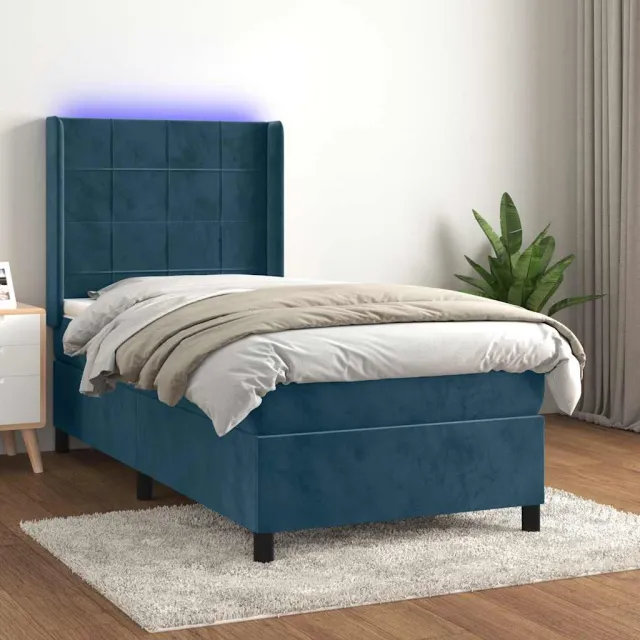vidaXL Boxspring met matras en LED fluweel donkerblauw 80x200 cm blauw