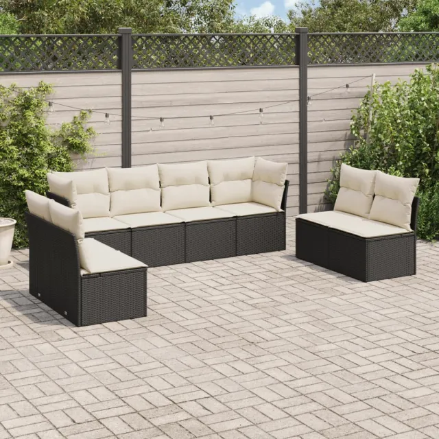 vidaXL 8-delige Loungeset met kussens poly rattan zwart, foto 2