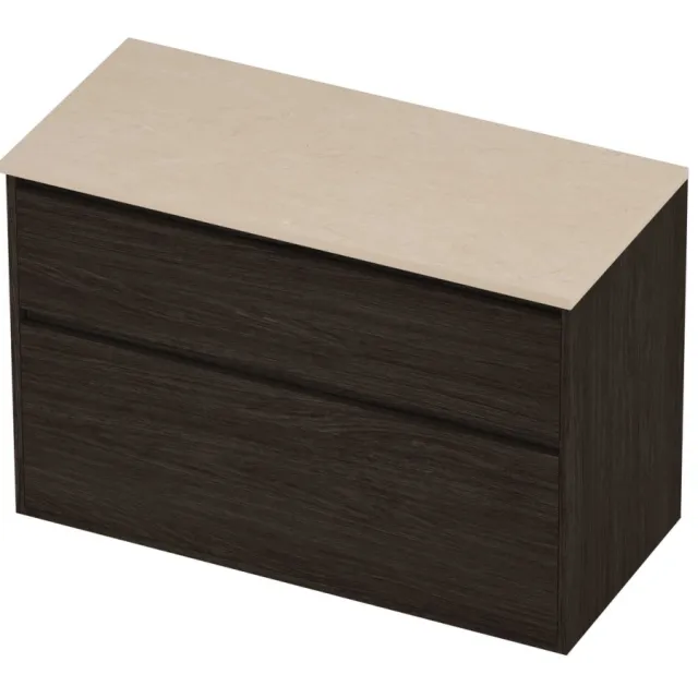 Proline Deck Badmeubelset Hardsteen Greeploos Asymmetrisch Kader 100x46x67 cm Sand Stone Mokka Oak Eiken