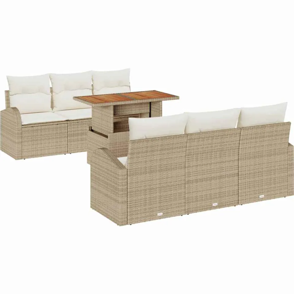 vidaXL Tuin Sofa Set 7 st Beige Poly riet