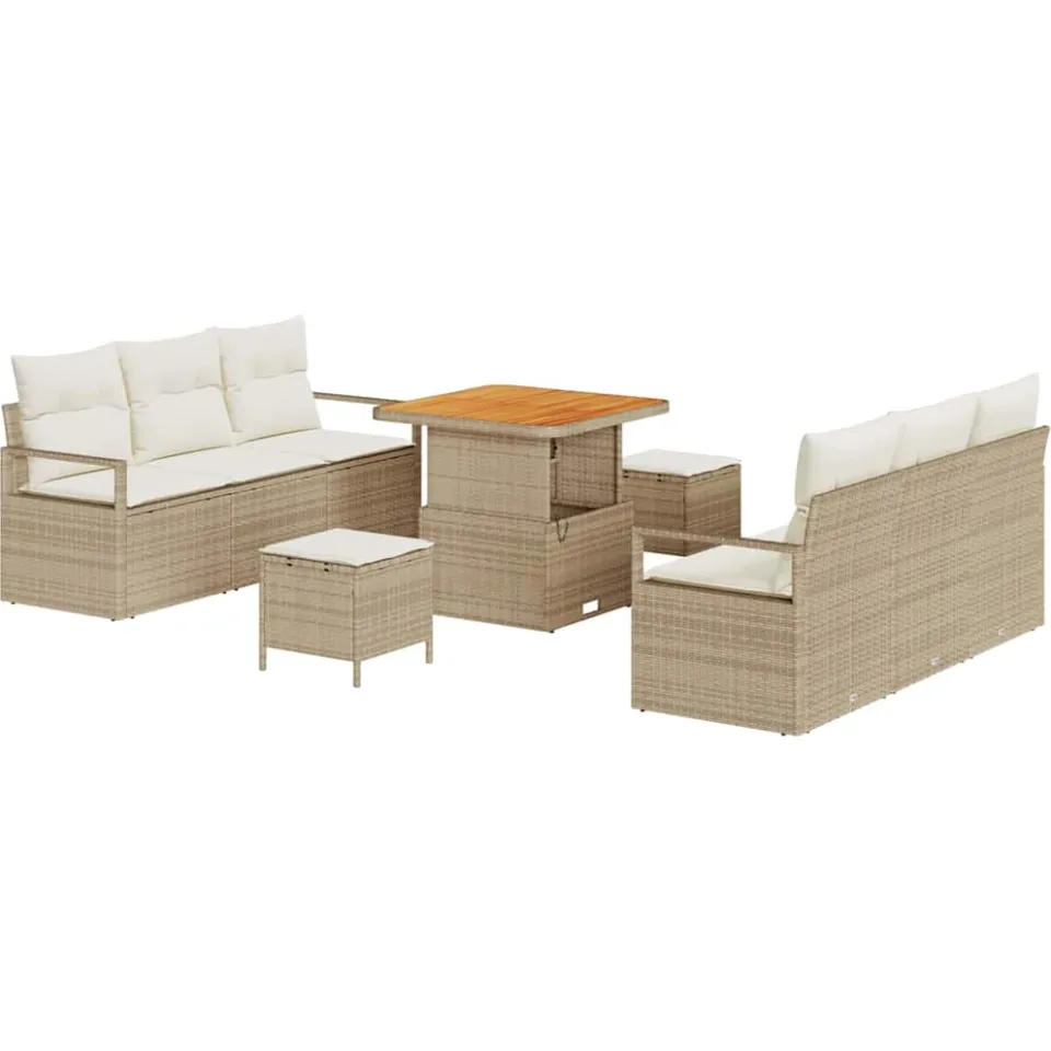 vidaXL Tuin Sofa Set 9 st Beige Poly riet