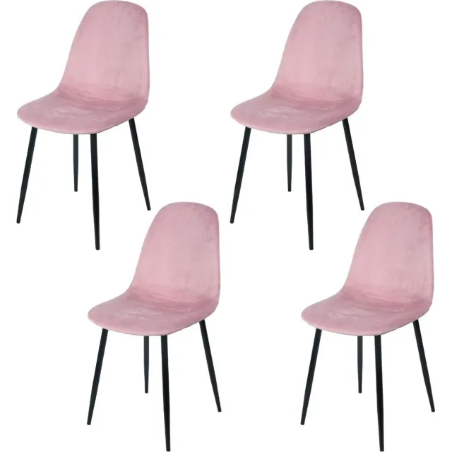 Urban Living "INOUI" - Set van 4 stoelen in roze fluweel, met zwart metalen onderstel