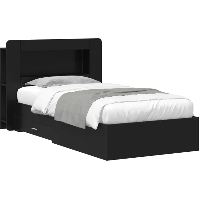 vidaXL Bedframe met opslag Zwart 75 x 190 cm Bewerkt hout