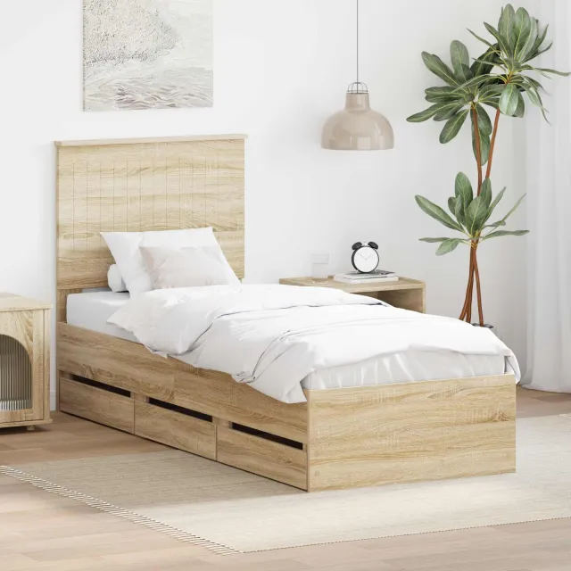 vidaXL Bedframe met lade Sonoma Eiken 75 x 190 cm Ingenieurshout Bruin