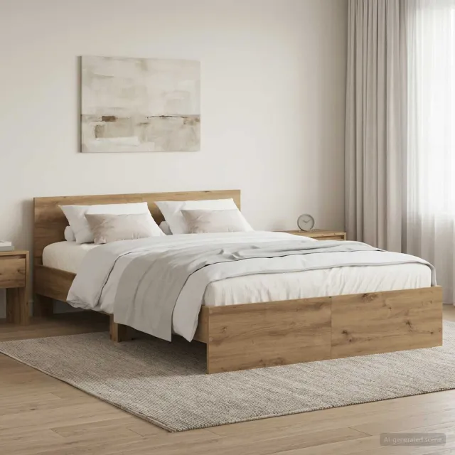 vidaXL Bedframe met Hoofdeinde Artisanaal eiken 135 x 190 cm Bruin