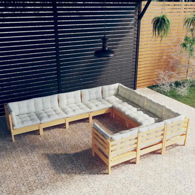vidaXL 10-delige Loungeset met crèmekleurige kussens grenenhout, foto 2
