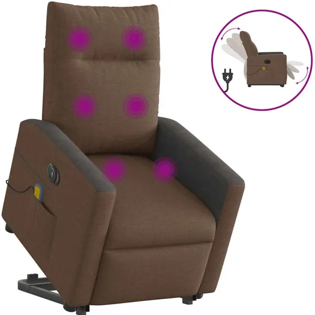 vidaXL Sta-op-massagestoel - elektrisch - verstelbaar - stof - bruin bruin en zwart
