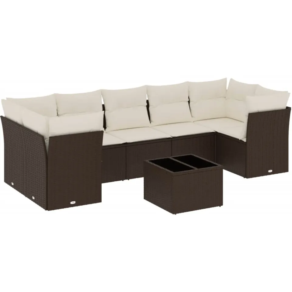 vidaXL 8-delige Loungeset met kussens poly rattan bruin, foto 4