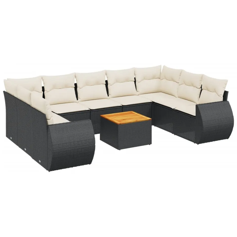 vidaXL 10-delige Loungeset met kussens poly rattan zwart, foto 3