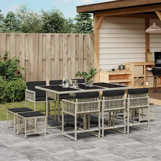 vidaXL 11-delige Tuinset met kussens poly rattan lichtgrijs grijs, foto 2