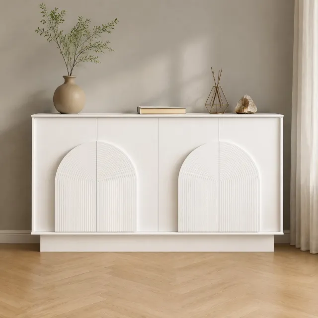 Maisentiel Wit dressoir met 4 deuren en boogvormige deurpanelen - MDF - 160 x 38 x 80 cm