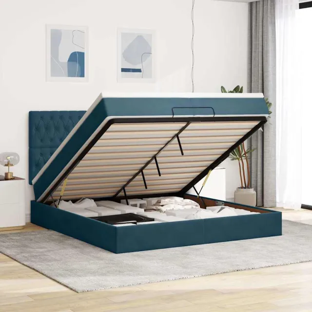 vidaXL Ottoman bed met matrassen 200x200cm fluweel donkerblauw blauw