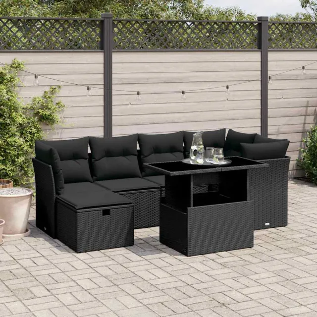 vidaXL 7-delige Loungeset met kussens poly rattan zwart, foto 2