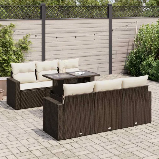 vidaXL 7-delige Loungeset met kussens poly rattan bruin, foto 2