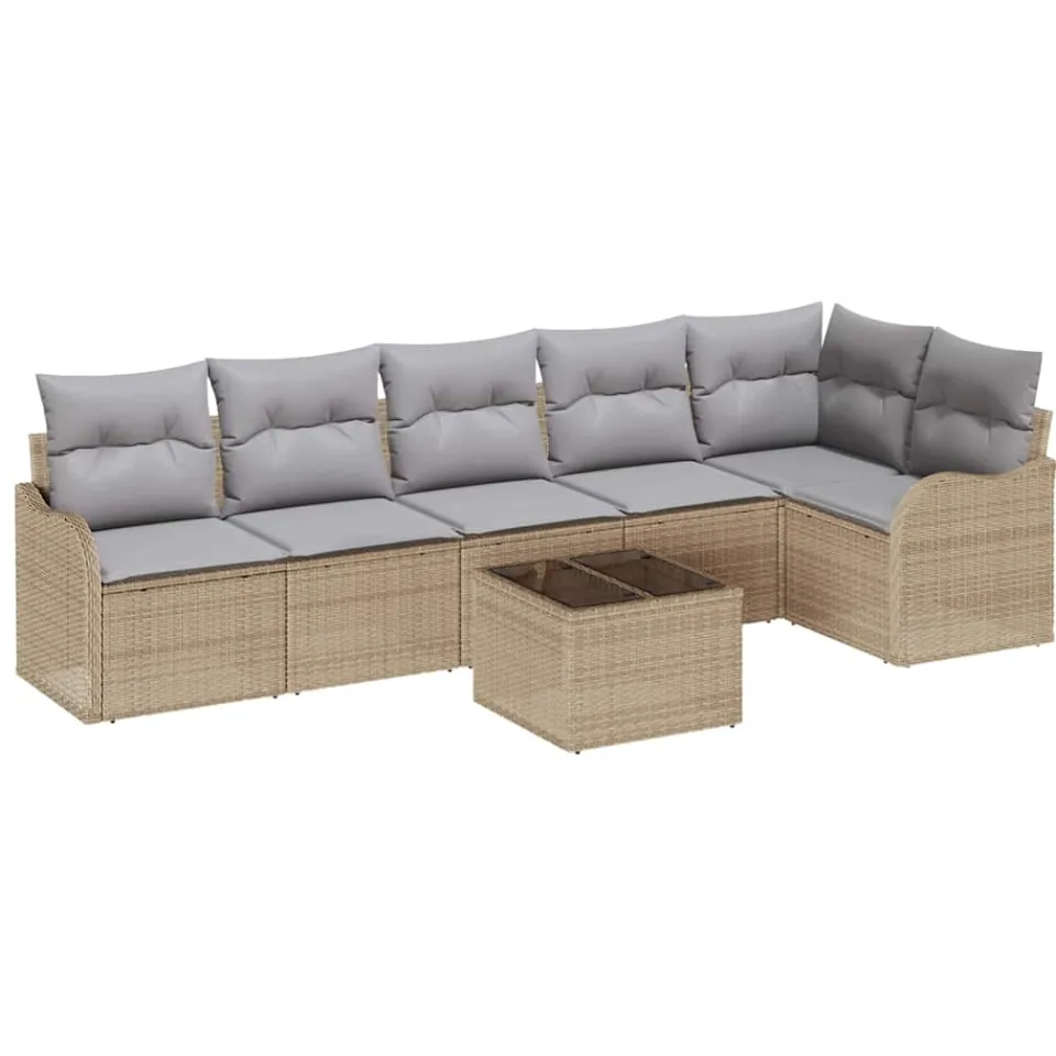vidaXL Tuin Sofa Set 7 st Beige poly rattan